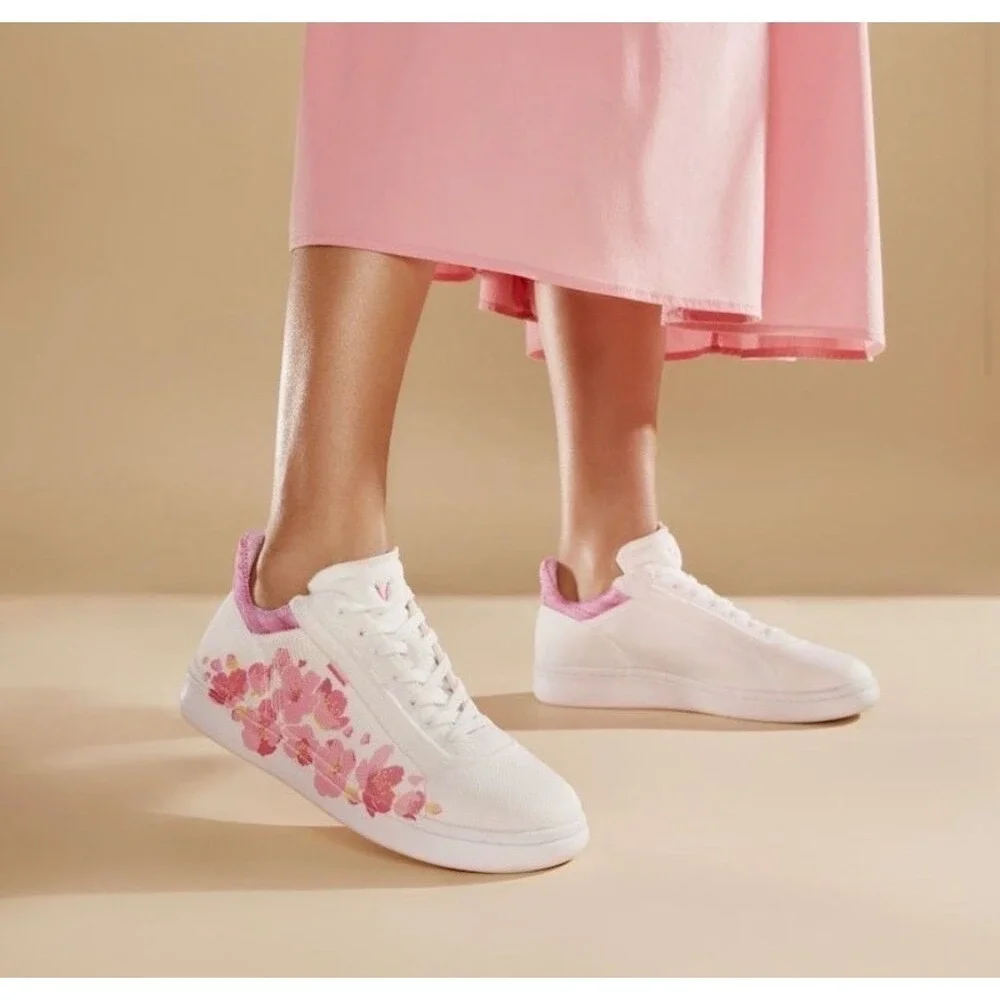 VIVAIA Floral Canvas Sneakers White Pink Casual Comfort Women's size EU/40 US/9